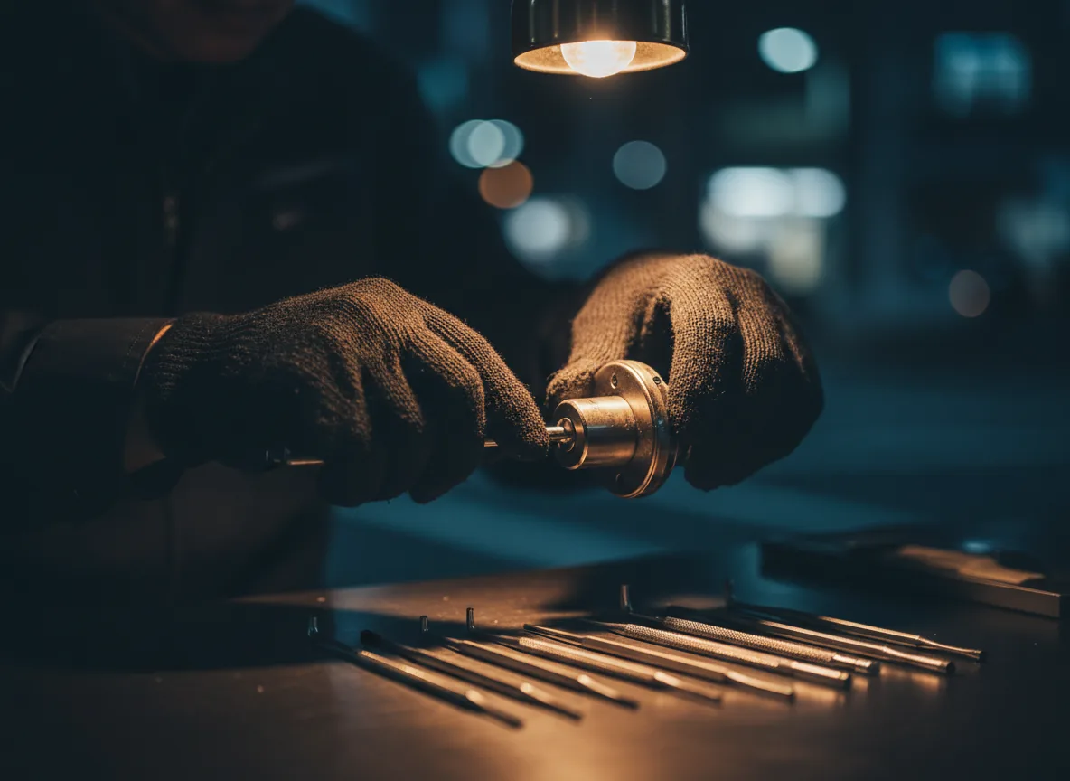 Craftsman hands working on a lock cylinder